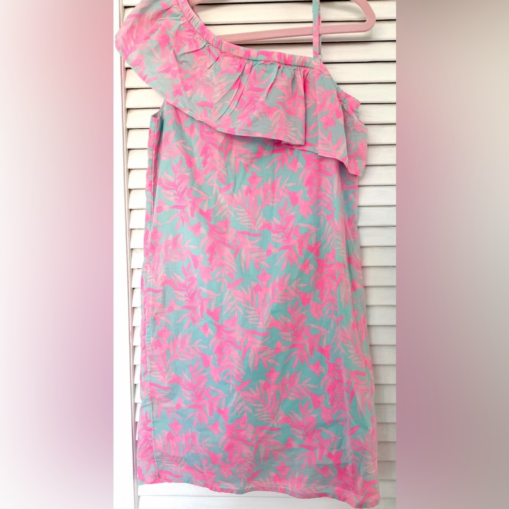 Vineyard Vines Girls off the shoulder Pink Turquoise dress Size 10